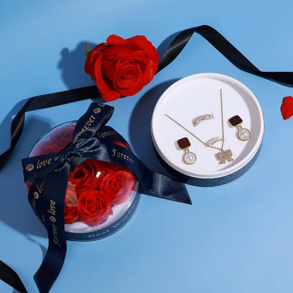 Creative Rose Box Set for Valentine's Day, Gift Box with Ring, Pendant, and Earrings - Image 4