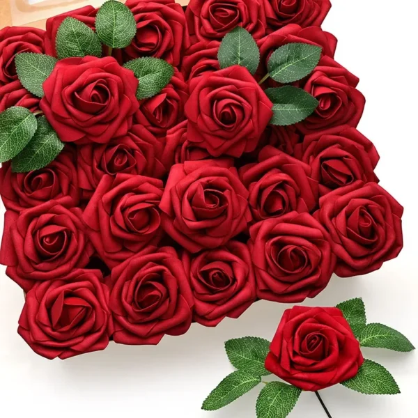Artificial Red Roses for Weddings & Decor (10/25 PCS)
