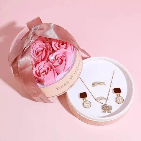 Creative Rose Box Set for Valentine's Day, Gift Box with Ring, Pendant, and Earrings - Image 3
