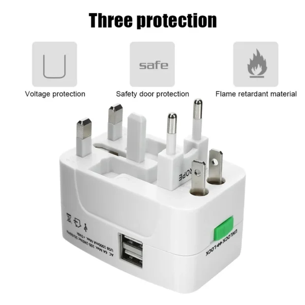 All-in-One International Travel Adapter with 2 USB Ports - Image 2