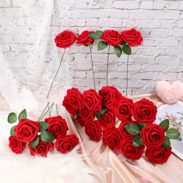 Artificial Red Roses for Weddings & Decor (10/25 PCS) - Image 2