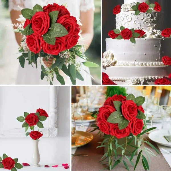 Artificial Red Roses for Weddings & Decor (10/25 PCS) - Image 4